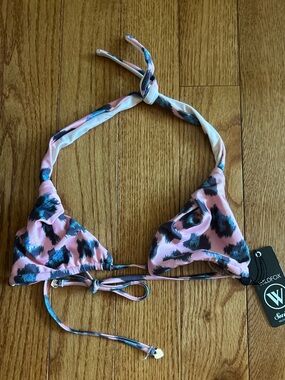 Wildfox Pink and Blue Leopard / Cheetah Print Triangle Bikini Top